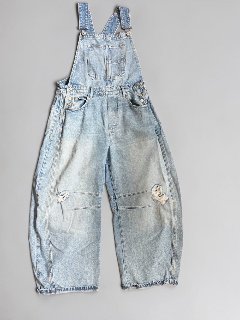 We The Free Light Wash Denim Distressed Overalls